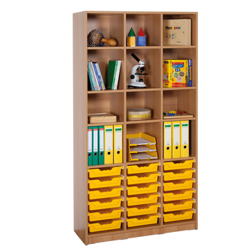 Offenes Regal mit 18 flachen ErgoTray Boxen